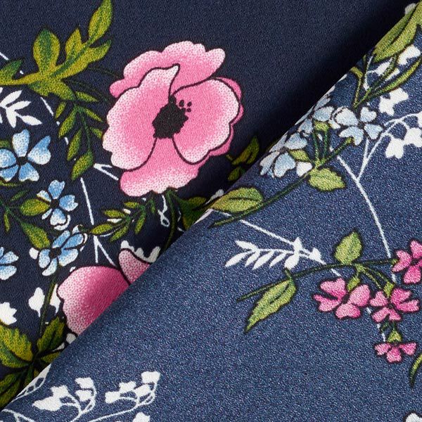 Crêpe Georgette Blumenstrauß – marineblau | Reststück 50cm