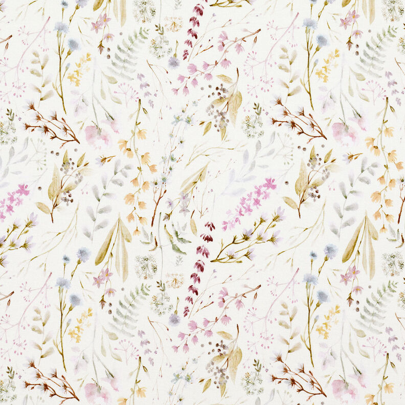 Viskosejersey zarte Blüten & Blätter – elfenbein,  image number 1