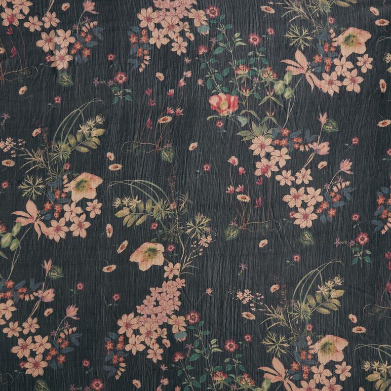 Chiffon Blumenwiese – schwarz | Reststück 90cm,  image number 1