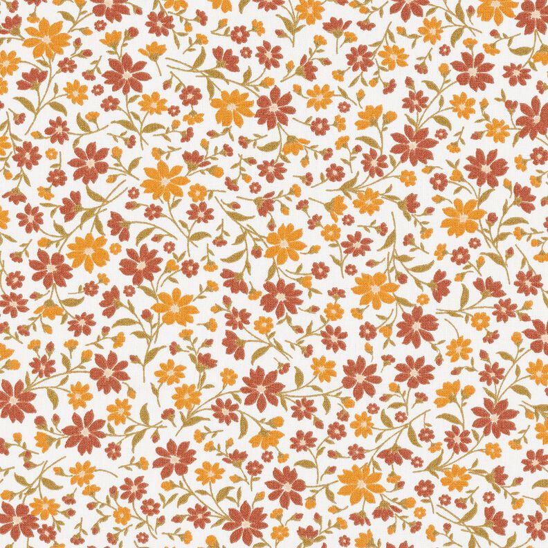 Baumwollpopeline Herbstblumen – weiss/burgunder,  image number 1