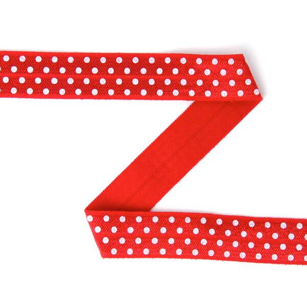 Elastisches Einfassband (Falzgummi) - Punkte - rot, weiss, image number 1