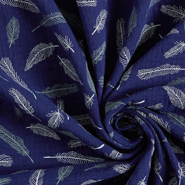 GOTS Musselin/ Doppel-Krinkel Gewebe Federn | Tula – marineblau, image number 3