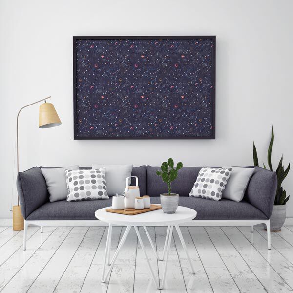 Dekostoff Halbpanama buntes Universum – marineblau | Reststück 90cm