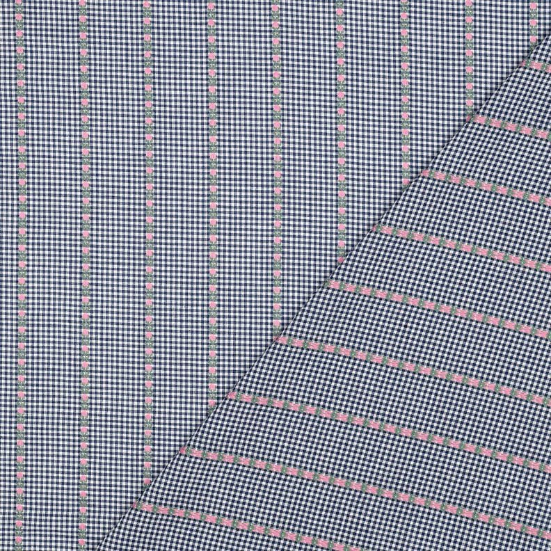 Baumwollstoff Jacquard Karo und Blümchen – ozeanblau/weiss, image number 4