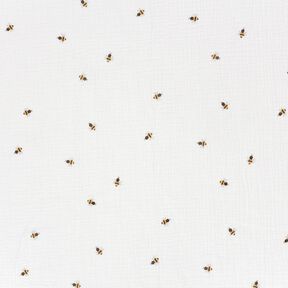 Musselin/ Doppel-Krinkel Gewebe Bienchen – wollweiss/gold, 