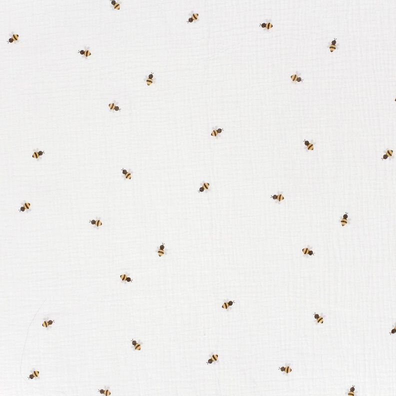 Musselin/ Doppel-Krinkel Gewebe Bienchen – wollweiss/gold,  image number 1