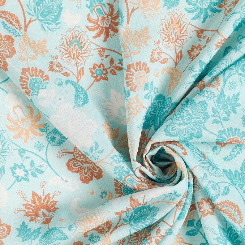 Viskose Voile Paisley Blumen Borderdesign – blau, image number 3