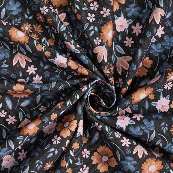 Babycord romantische Blumenwiese Digitaldruck – schwarz, image number 3