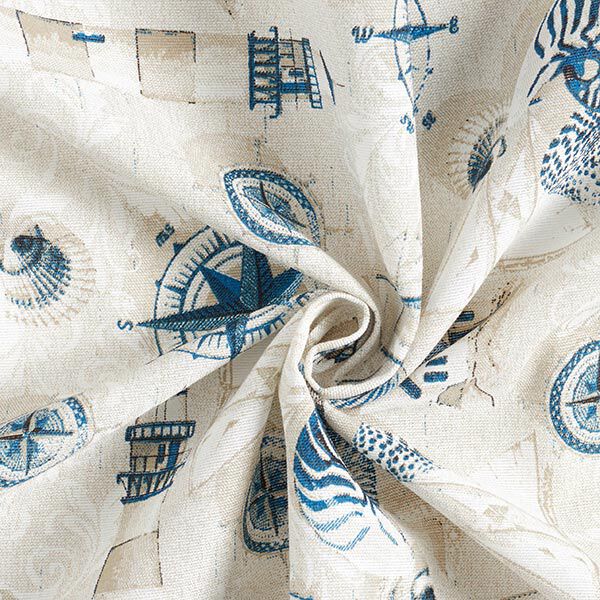 Dekostoff Canvas Strandmotive – natur/marineblau | Reststück 50cm
