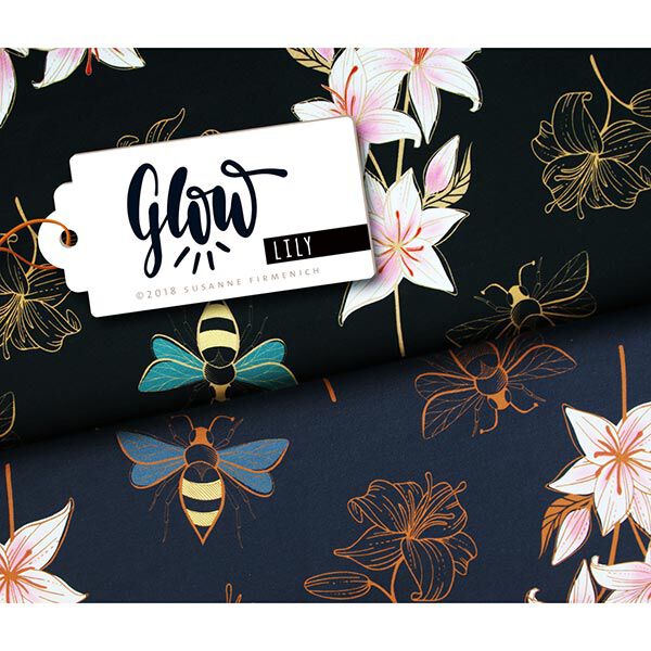 GOTS Lily Sweat Digitaldruck GLOW | Albstoffe | Hamburger Liebe – marineblau | Reststück 100cm