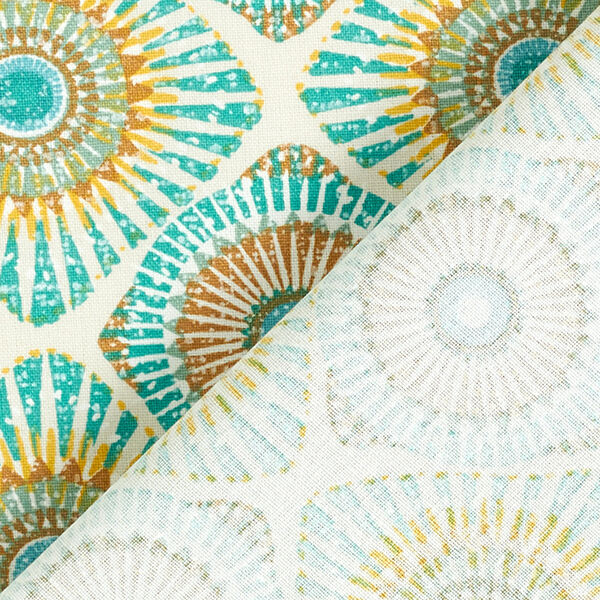 Beschichtete Baumwolle Ethno – hellbeige/grün | Reststück 100cm