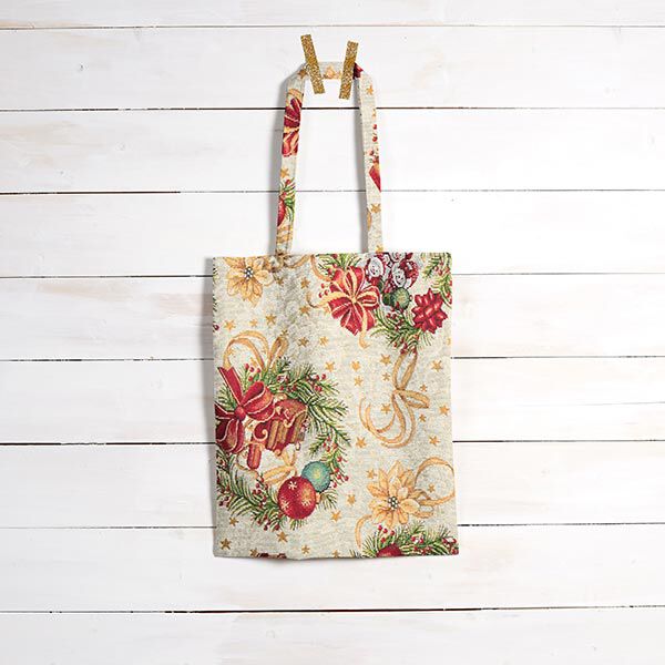 Dekostoff Gobelin Weihnachtskränze – natur | Reststück 50cm