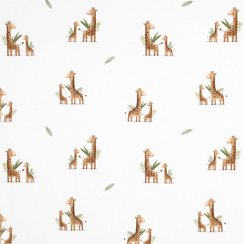GOTS Baumwolljersey Giraffenfamilie Digitaldruck | Poppy Fabrics – weiss/hellbraun, image number 1