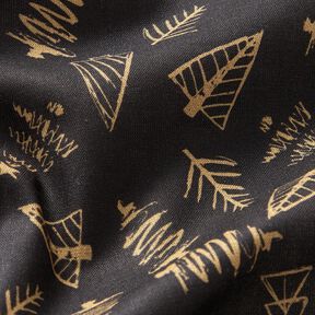 Baumwollstoff Cretonne elegante Tannenbäume – schwarz/gold, 