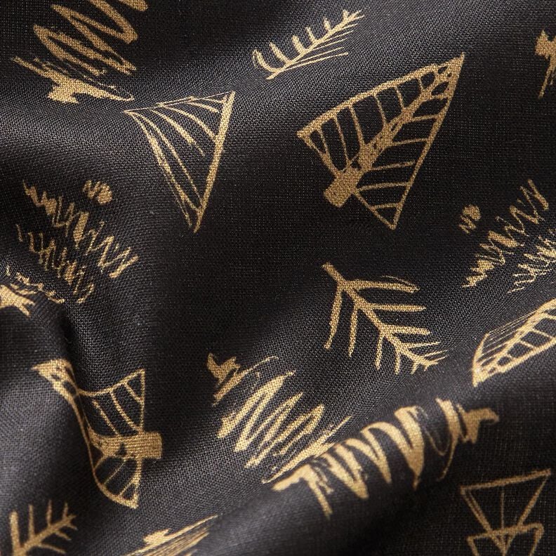 Baumwollstoff Cretonne elegante Tannenbäume – schwarz/gold, image number 2