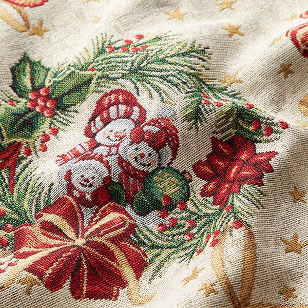 Dekostoff Gobelin Weihnachtskränze – natur | Reststück 50cm