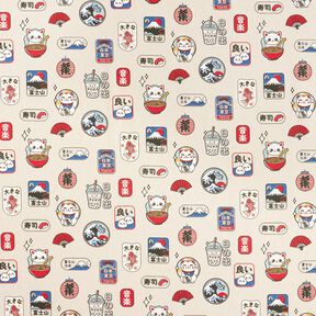 Dekostoff Halbpanama asiatische Snacks – natur/blau, 