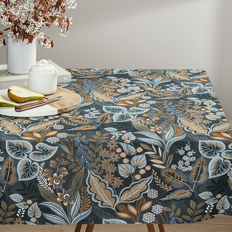 Dekostoff Halbpanama Paisley-Blätter – blaugrau,  image number 6