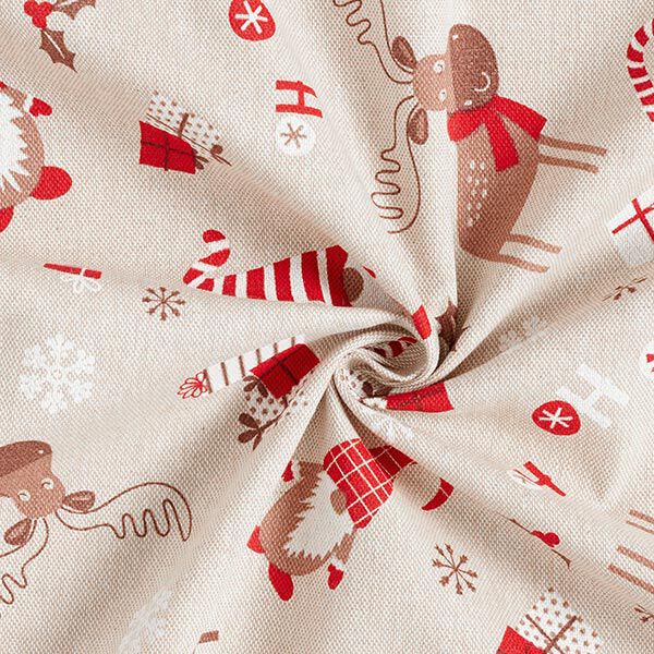 Dekostoff Halbpanama Wichtel – beige/rot | Reststück 50cm
