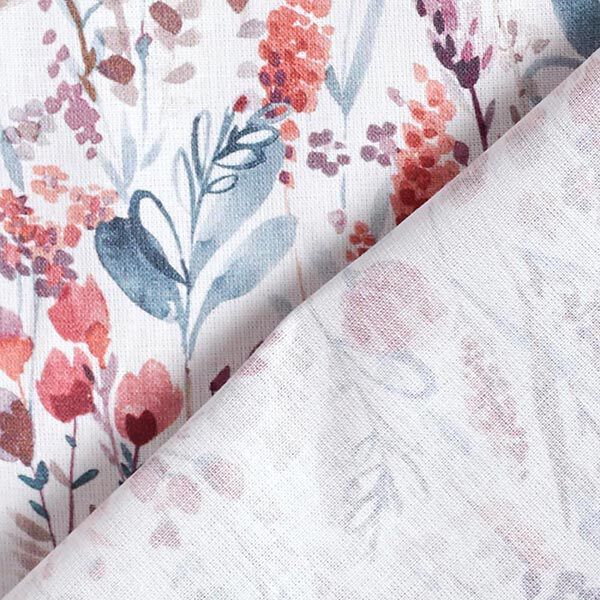 Dekostoff Baumwollpopeline Wildblumen – purpur/petrol | Reststück 100cm