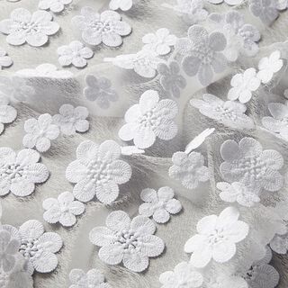 Softmesh 3D Blumenstickerei – weiss | Reststück 50cm,