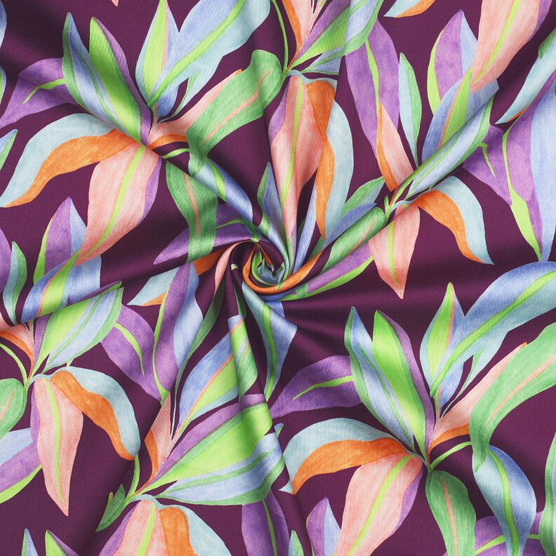 Baumwollsatin Blätter Digitaldruck | Poppy Fabrics – aubergine/hellgrün,  image number 3