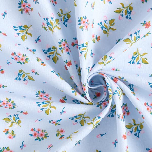 Baumwollpopeline süße Blümchen – babyblau