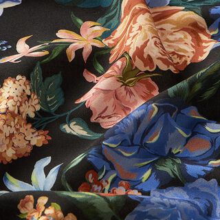Blusenstoff Viskose bunte Kletterrosen – schwarz, 