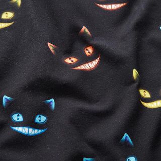 French Terry Sommersweat Grinsekatze Digitaldruck – schwarz/Farbmix, 
