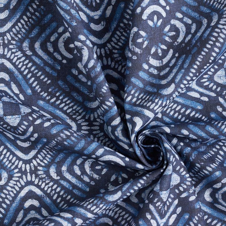 Dekostoff Canvas Batik-Fliesen – indigo/weiss, image number 3