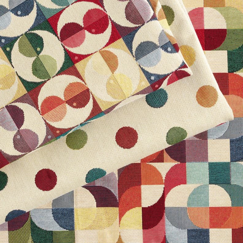 Dekostoff Gobelin Kreise und Quadrate – hellbeige/blau, image number 5