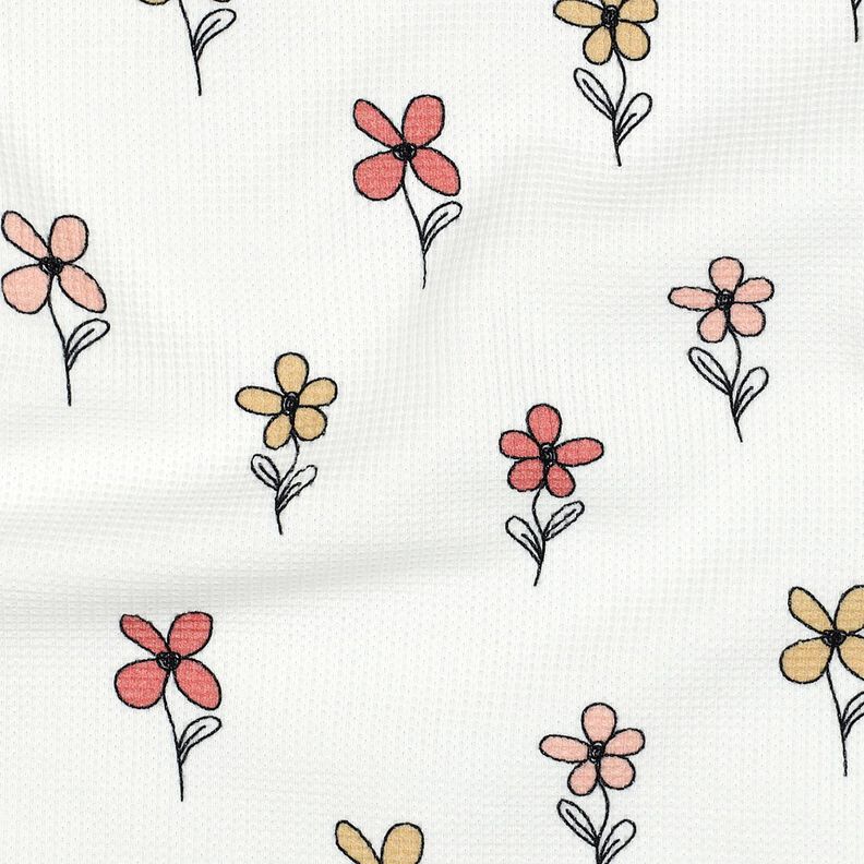 Waffeljersey Blumen | Poppy Fabrics – elfenbein/apricot, image number 2