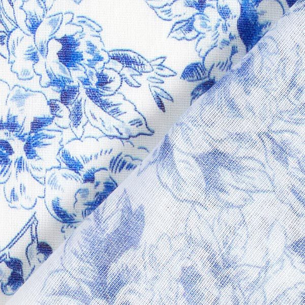 Baumwoll Voile gemalte Blumen – weiss/blau