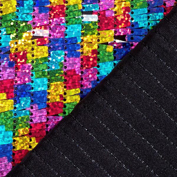 Paillettenjersey bunte Glitzerfransen | Reststück 50cm