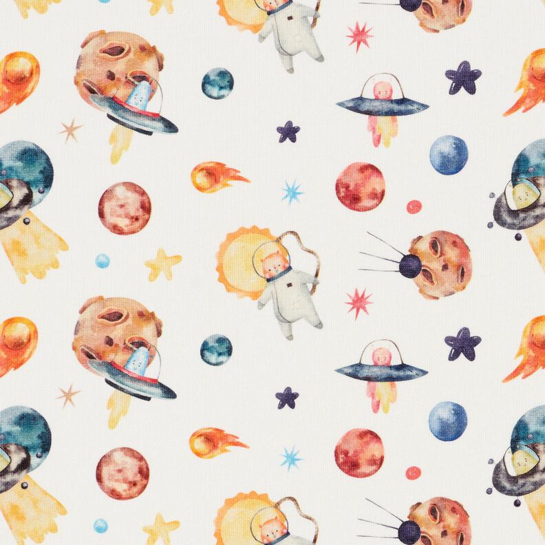 French Terry Sommersweat Katzen und Aliens im Weltall Digitaldruck – elfenbein,  image number 1