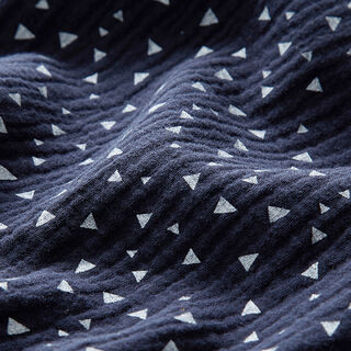 Musselin/ Doppel-Krinkel Gewebe Dreiecke – marineblau/weiss, 