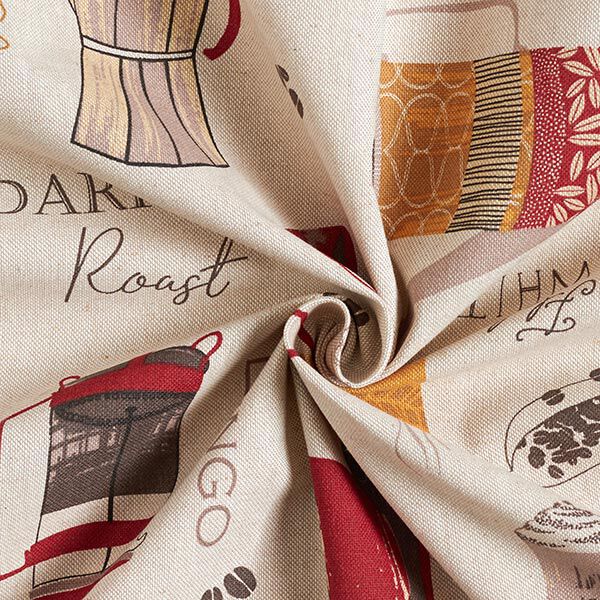 Dekostoff Halbpanama Kaffee – karminrot/natur