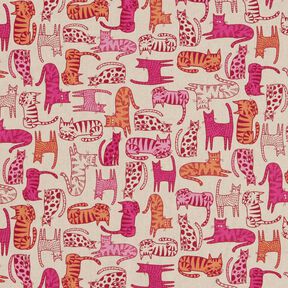 Dekostoff Halbpanama bunte Katzen – natur/purpur, 