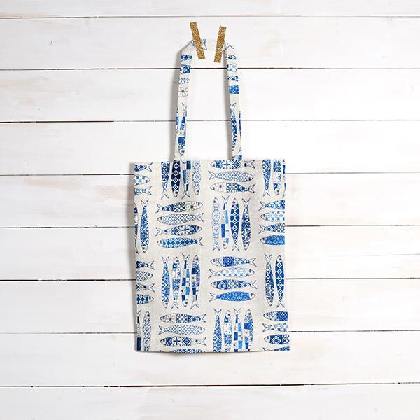 Dekostoff Canvas Sardinen – blau/natur, image number 6