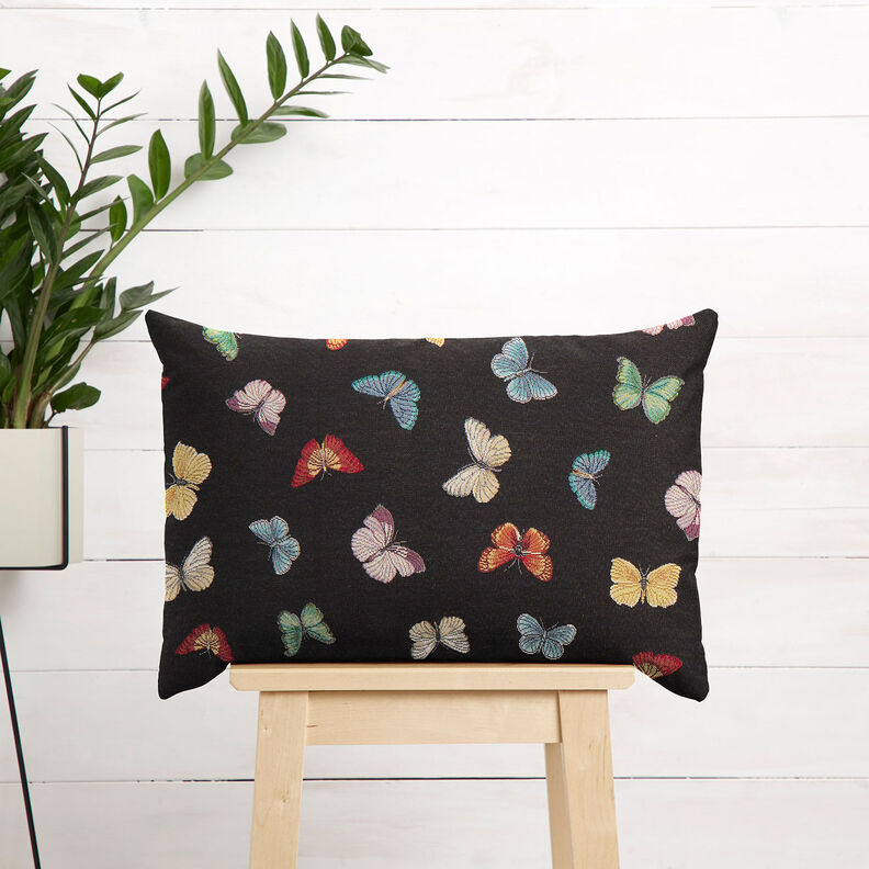 Dekostoff Gobelin Schmetterlingsschwarm – schwarz,  image number 7