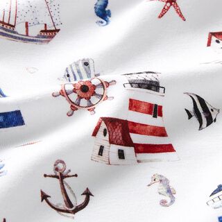 Baumwolljersey Leuchtturm & Anker Digitaldruck – wollweiss, 