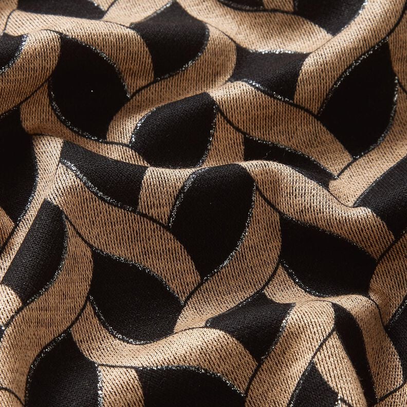 Viskosejersey Glitzer-Zopfmuster – schwarz/apricot, image number 5