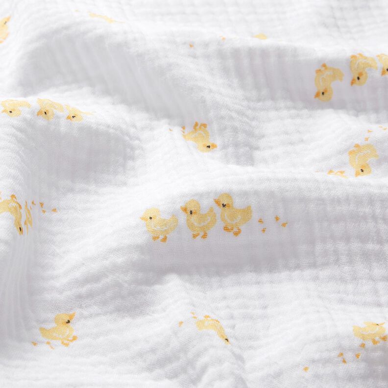 Musselin/ Doppel-Krinkel Gewebe süße Entchen – weiss/gold,  image number 2