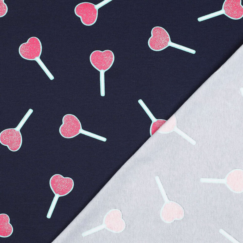 Baumwolljersey Glitzer-Herzen-Lollies | Poppy Fabrics – nachtblau, image number 4