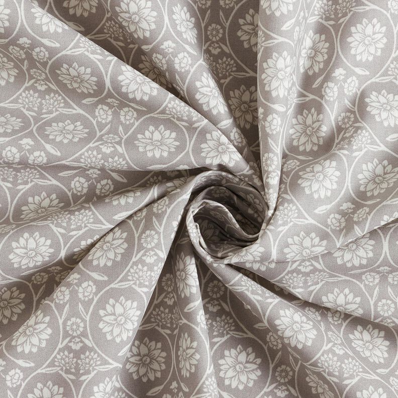 Baumwollstoff Cretonne Blumen und Ranken – silbergrau/weiss,  image number 3
