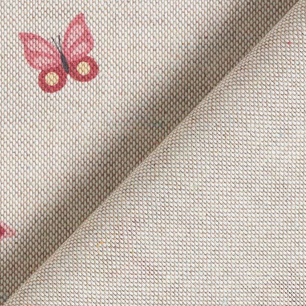 Dekostoff Halbpanama Schmetterlinge – natur/rosa | Reststück 50cm