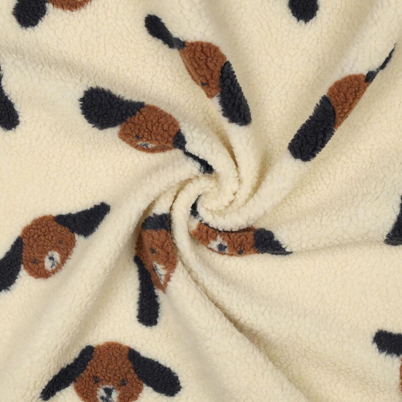 Teddyplüsch Hundeköpfe | Poppy Fabrics – hellbeige/schwarzbraun, image number 3