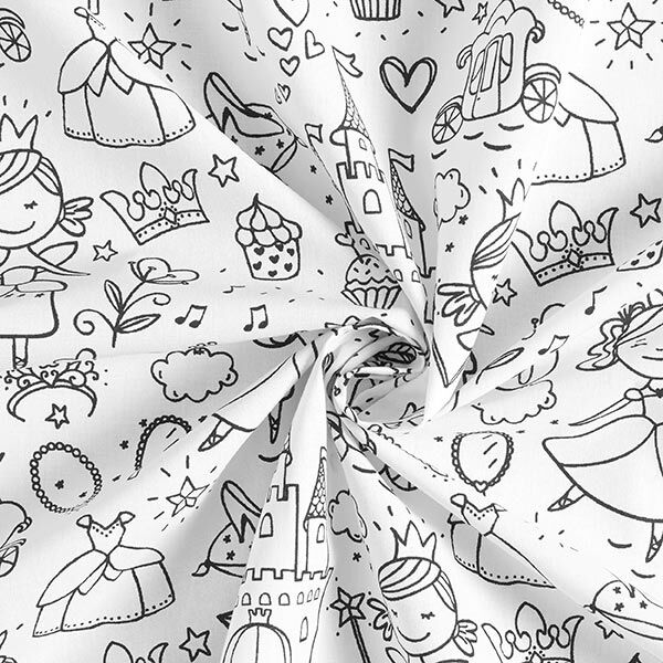 Ausmalstoff Popeline kleine Prinzessin – weiss/schwarz, image number 3