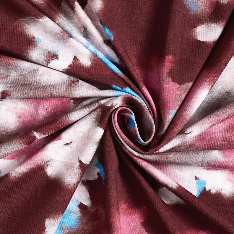 Baumwolljersey verwischte Blumen Digitaldruck – merlot/blau, image number 3