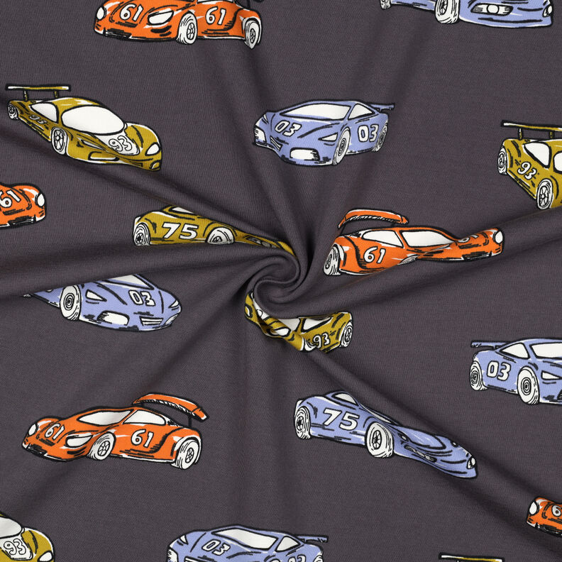 French Terry Sommersweat Rennautos | Poppy Fabrics – grau, image number 3